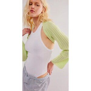 NEW FREE PEOPLE NOELLE CASHMERE LONG WIDE SLEEVE RIBBED SHRUG LIME GREEN SZ S